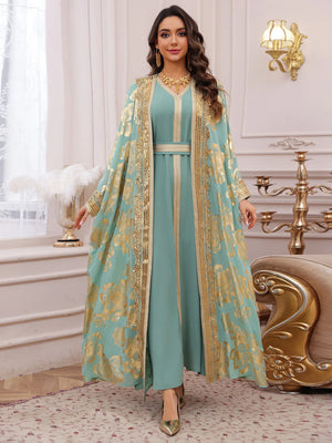 Abaya Brodée Verte Pour Femme – vue principale