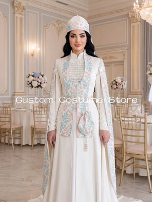 Caftan Mariage Blanc Deux Pièces Brodé – vue 2