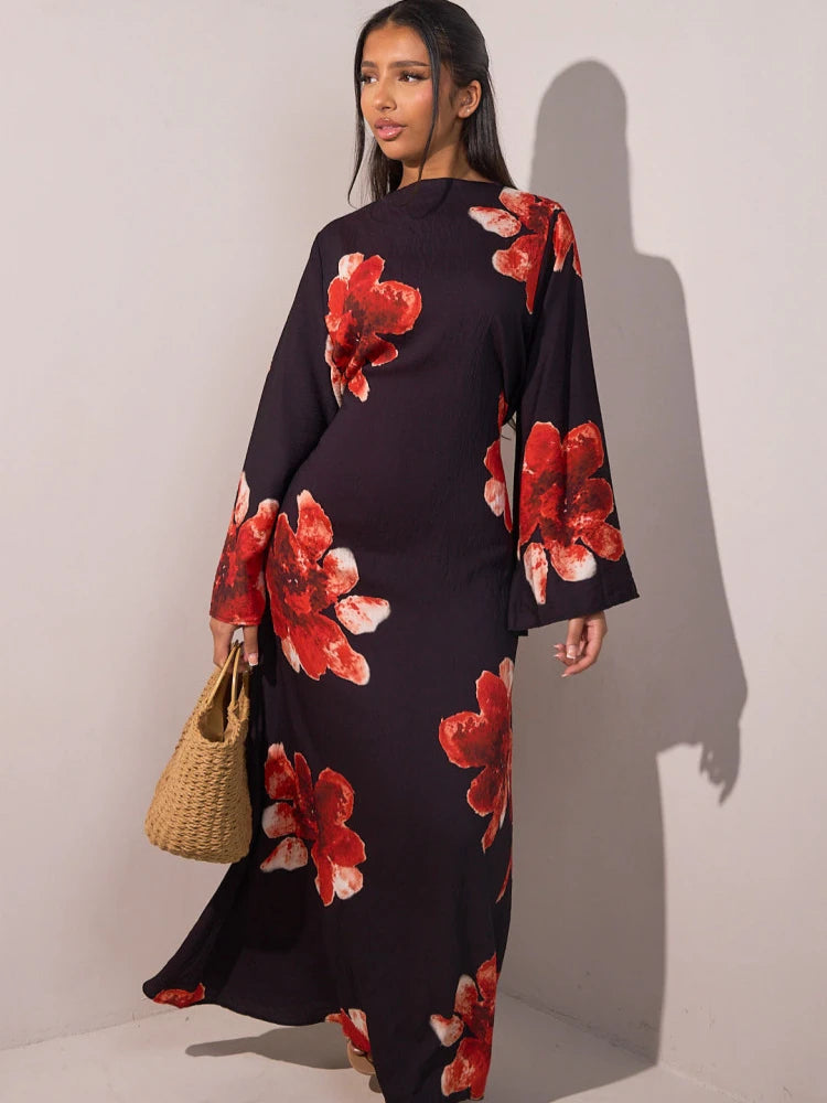 Abaya Jalabiya Imprimée Soirée – détail de la coupe