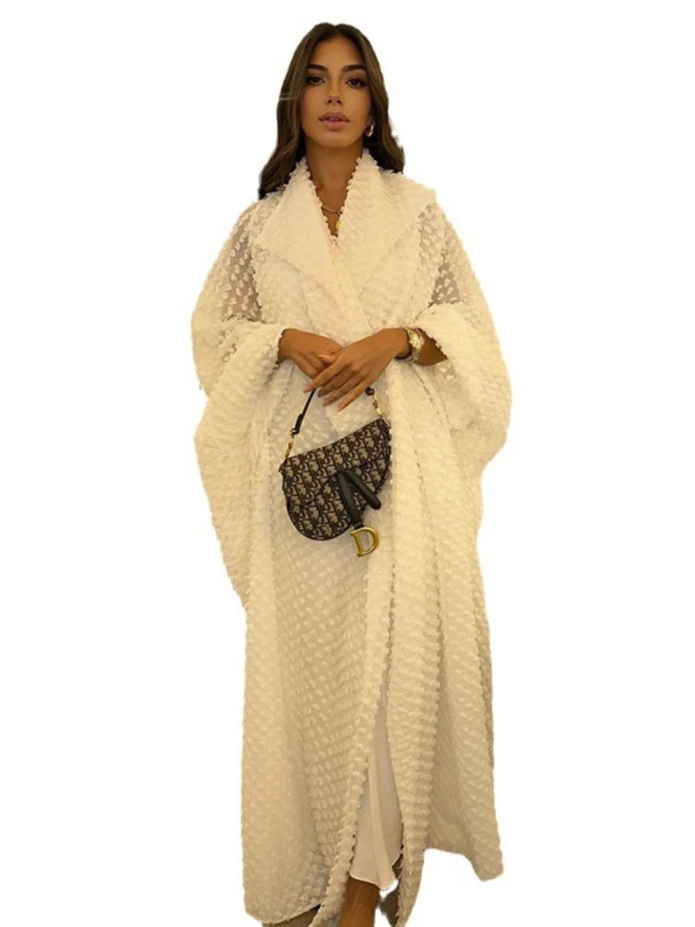 Abaya Ouverte Cardigan Blanche Pour Femme – détail de la coupe