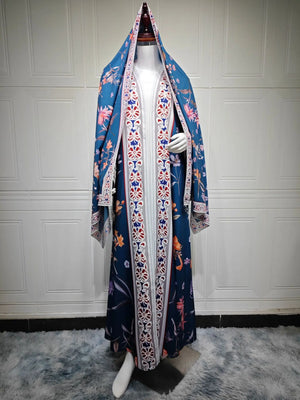 Abaya Cardigan Ouverte Fleurs Pour Femme – présentation du modèle, vue 9