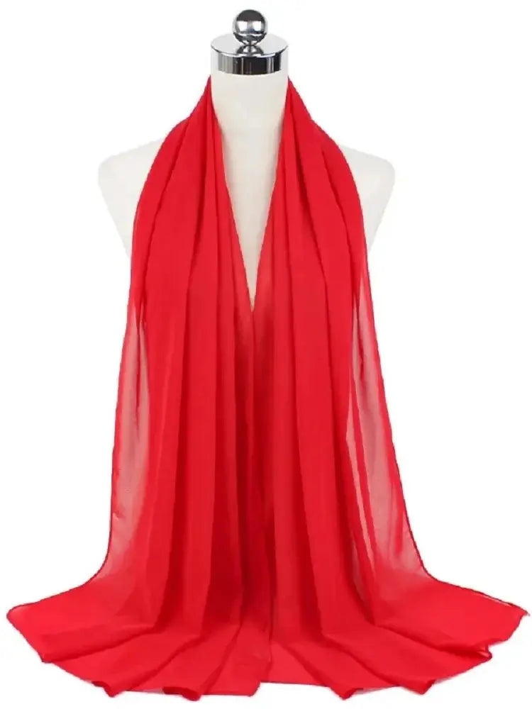 Hijab Mousseline Instantané – Rose, Rouge & Noir en rouge – Maison Layina