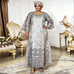 Abaya Africaine Bazin Brodée Pour Femme – vue produit 2 – Maison Layina