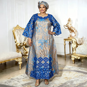 Abaya Africaine Bazin Brodée Pour Femme – vue 5