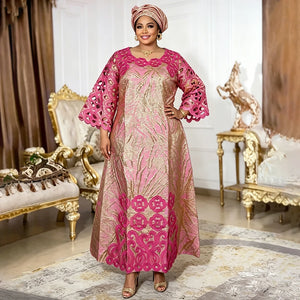 Abaya Africaine Bazin Brodée Pour Femme – vue 6