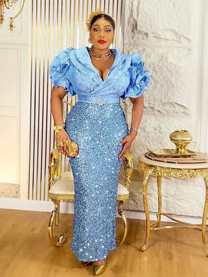 Abaya Africaine Pailletée Grande Taille – vue produit 3 – Maison Layina