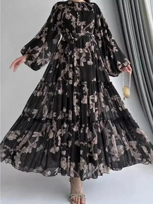 Abaya Chiffon Fleurie Longue Pour Femme – vue produit 3 – Maison Layina