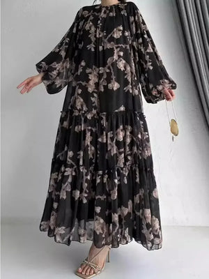 Abaya Chiffon Fleurie Longue Pour Femme – vue produit 4 – Maison Layina