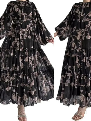 Abaya Chiffon Fleurie Longue Pour Femme – vue produit 6 – Maison Layina