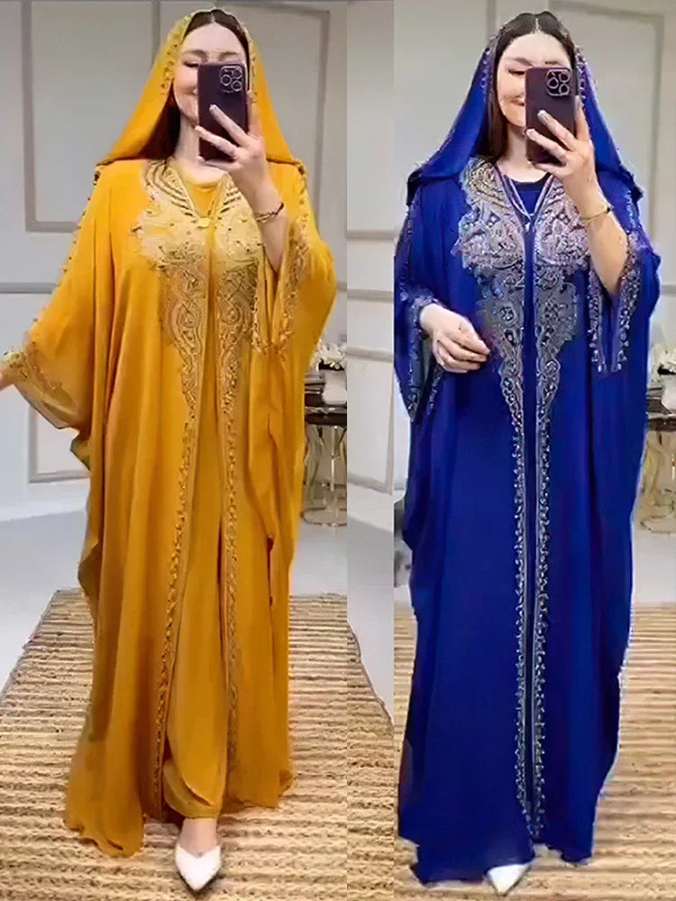 Abaya Dubai à Capuche 2 Pièces Strass pour femme – coupe longue et finitions élégantes – Maison Layina