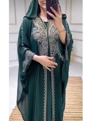 Abaya Dubai à Capuche 2 Pièces Strass – vue produit 5