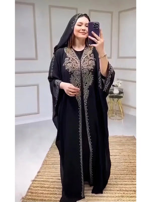 Abaya Dubai à Capuche 2 Pièces Strass – vue produit 11