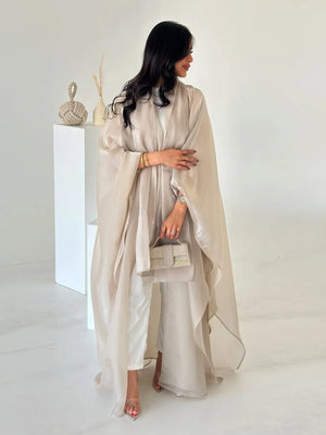 Abaya Kimono Satinée avec Foulard – vue produit 3 – Maison Layina