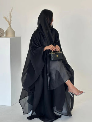 Abaya Kimono Satinée avec Foulard – vue produit 4 – Maison Layina