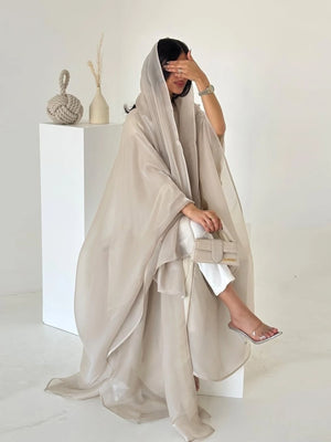 Abaya Kimono Satinée avec Foulard – vue produit 6 – Maison Layina