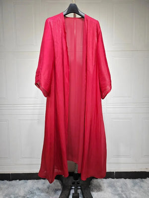 Abaya kimono satinée rouge pour femme – vue complète