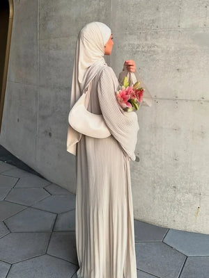 Abaya Plissée Manches Évasées Pour Femme – vue produit 1 – Maison Layina