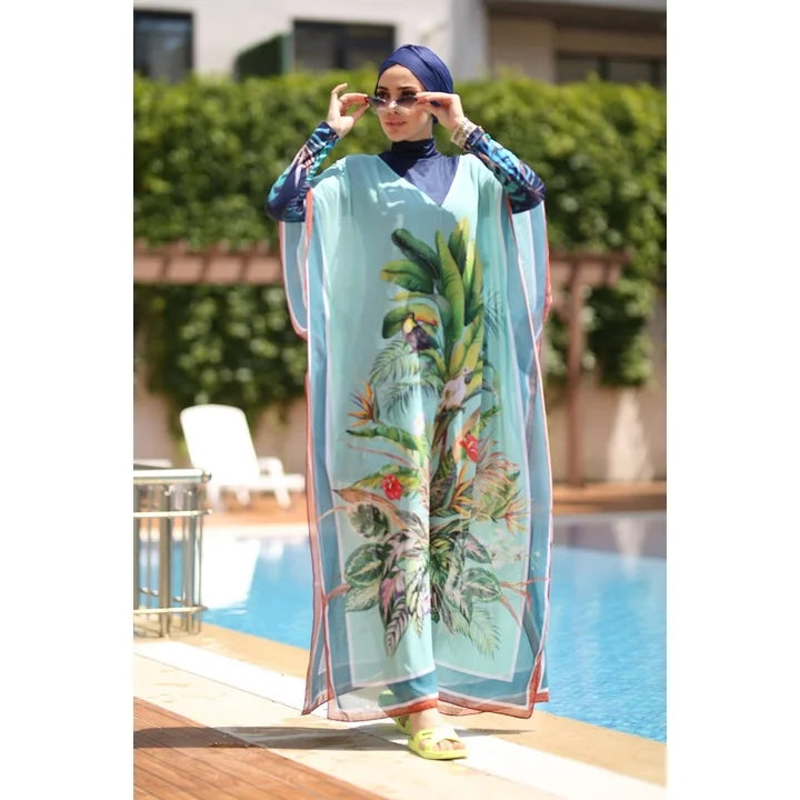 Burkini Grande Taille Tropical Turquoise 3 ou 4 Pièces – 4 pièces
