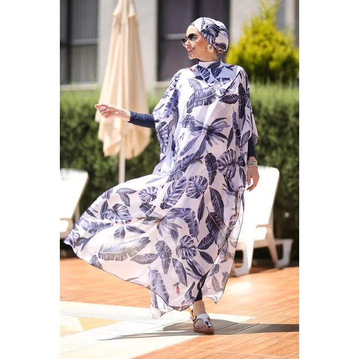 Burkini Robe Grande Taille 4 Pièces – Botaniques – Feuillage lavande