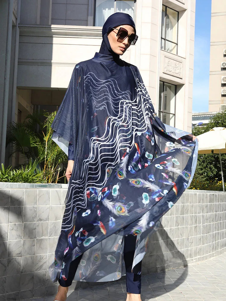 Burkini UPF 50+ Paon Bleu 3 ou 4 Pièces – 4 pièces