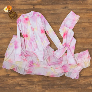 Ensemble burkini rose 3 pièces avec maillot zippé, legging et paréo