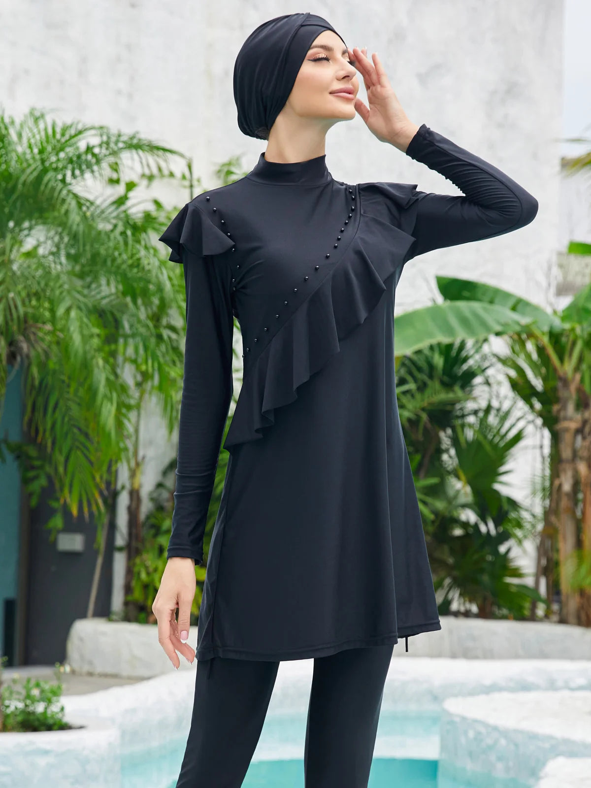 Burkini Sport Piscine 3 Pièces – Tons Essentiels – Noir