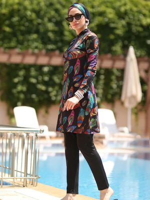 Burkini tropical grande taille 3 pièces – vue de détail 2