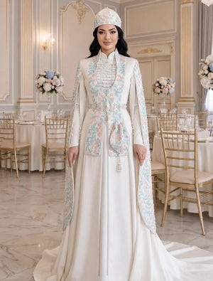 Caftan mariage blanc deux pièces brodé – détail