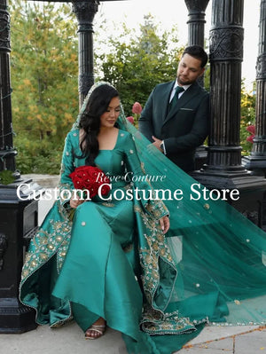 Caftan Mariage Vert Perlé Pour Femme – vue 2