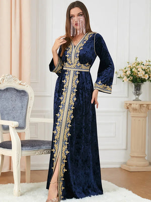Caftan Marocain Velours Hiver Brodé Pour Femme – vue 3