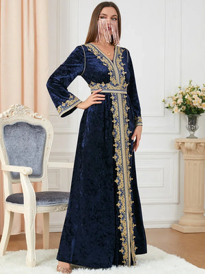 Caftan Marocain Velours Hiver Brodé Pour Femme – vue 4