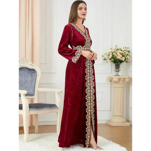 Caftan Marocain Velours Hiver Brodé Pour Femme – vue 7