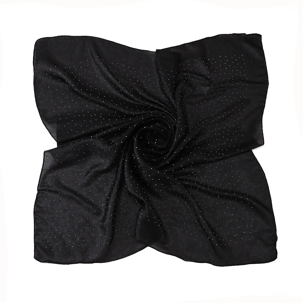 Hijab Carré Mousseline Strass Pour Femme – Tons Sombres en noir – Maison Layina