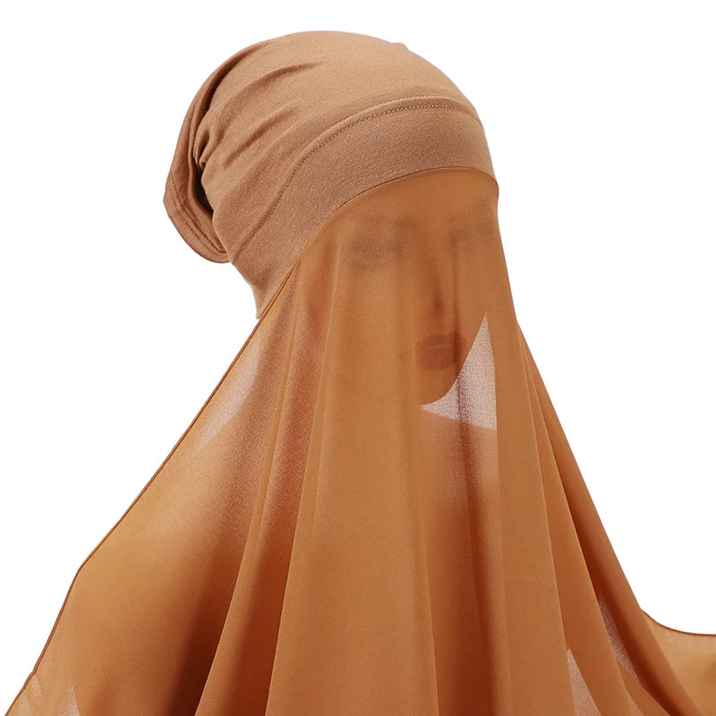 Hijab Instantané Bonnet et Mousseline – Tons Naturels en camel – Maison Layina
