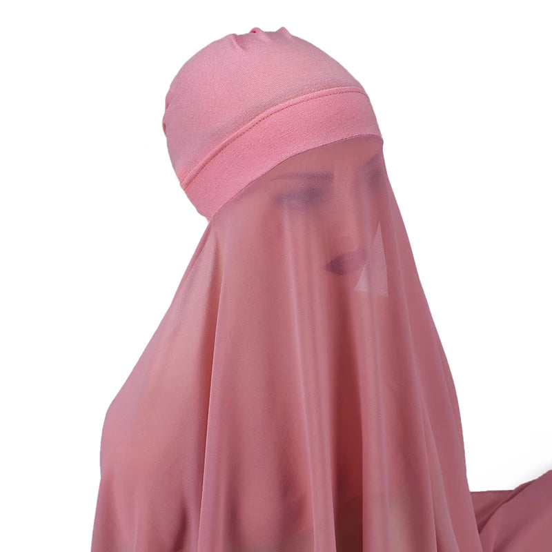 Hijab Instantané Bonnet et Mousseline – Tons Rosés en rose – Maison Layina