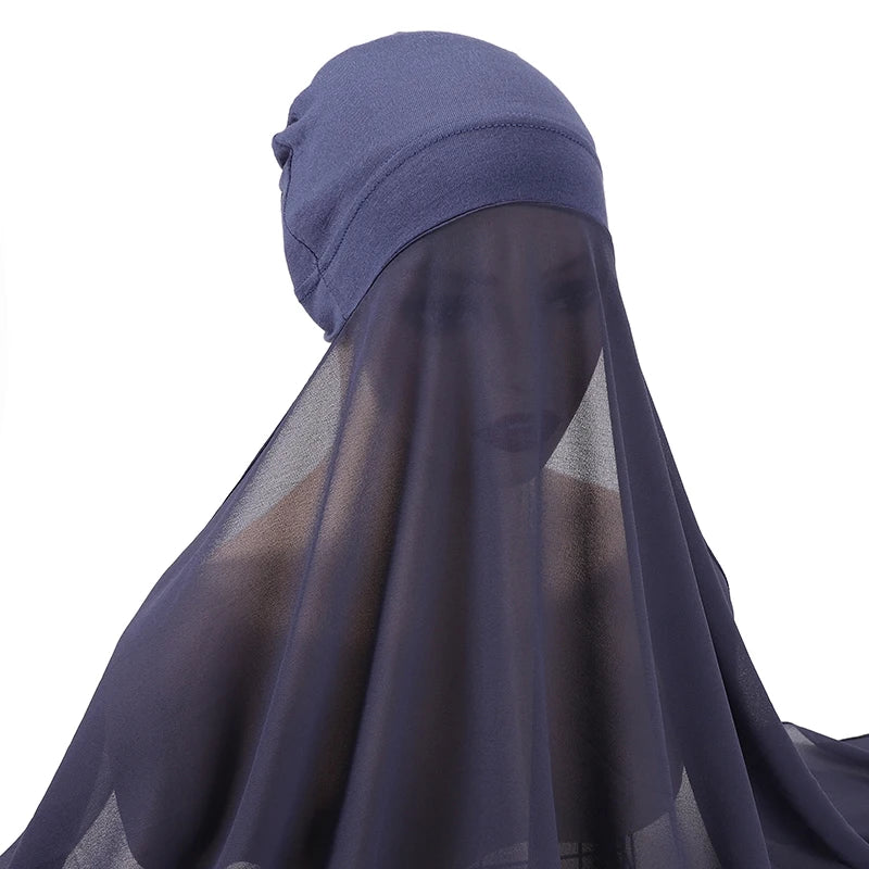 Hijab Instantané Bonnet et Mousseline – Bleus Intenses en bleu ardoise – Maison Layina