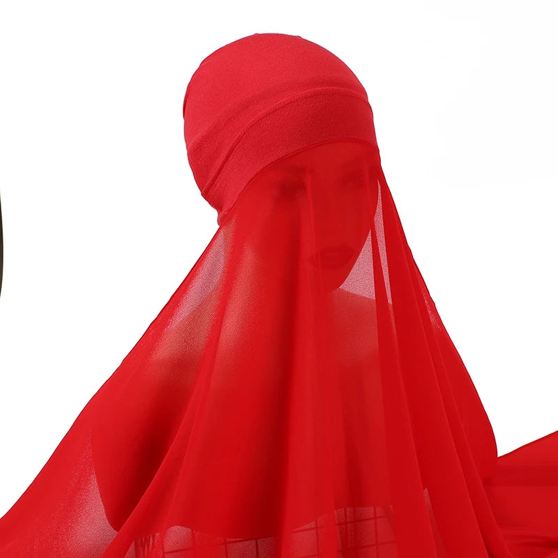 Hijab Instantané Bonnet et Mousseline – Tons Chauds en rouge – Maison Layina