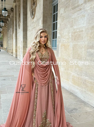 Robe Orientale Chaouia Rose à Cape – vue produit 2 – Maison Layina