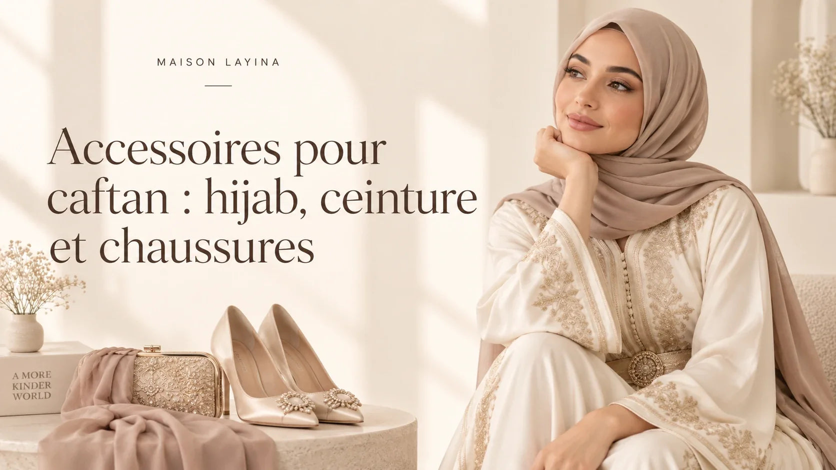Accessoires pour caftan : hijab, ceinture et chaussures