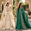 Caftans de mariage marocains ivoire et vert émeraude avec broderies dorées