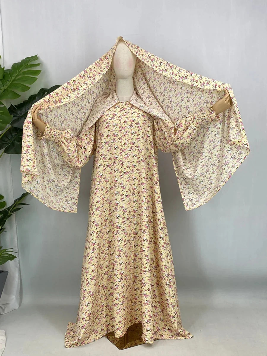 Abaya Florale Khimar Assorti pour femme – coupe longue et finitions élégantes – Maison Layina