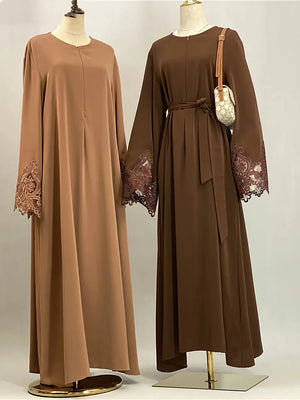 Abaya dentelle luxe kebaya – deux tons marron