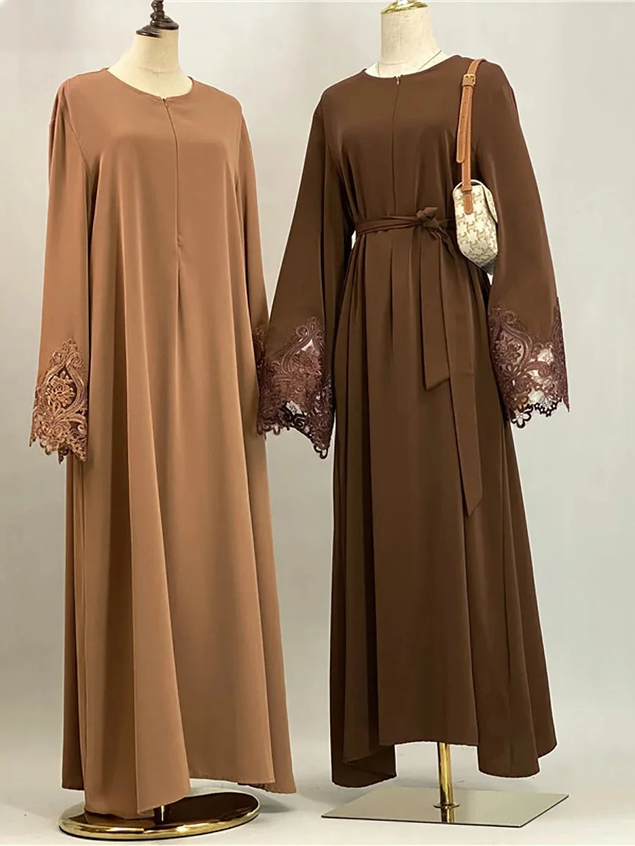 Abaya dentelle luxe kebaya – deux tons marron