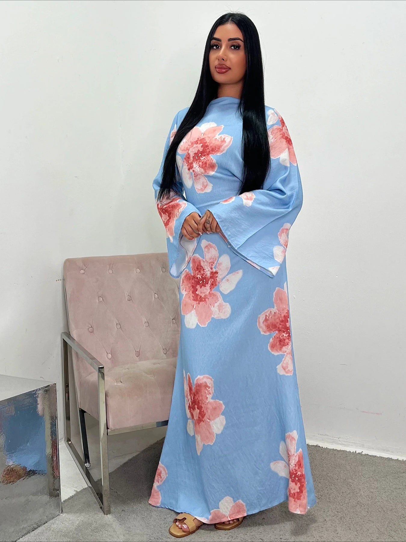 Abaya Jalabiya Imprimée Soirée – présentation du modèle, vue 9