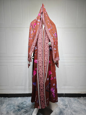 Abaya Cardigan Ouverte Fleurs Pour Femme – présentation du modèle, vue 8