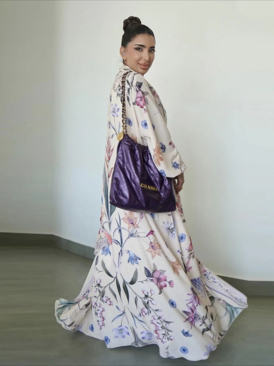 Abaya Cardigan Ouverte Fleurs Pour Femme – vue principale