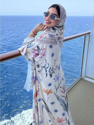 Abaya Cardigan Ouverte Fleurs Pour Femme – présentation du modèle, vue 6