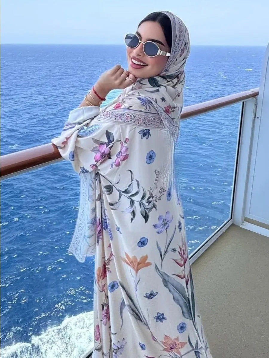 Abaya Cardigan Ouverte Fleurs Pour Femme – présentation du modèle, vue 6