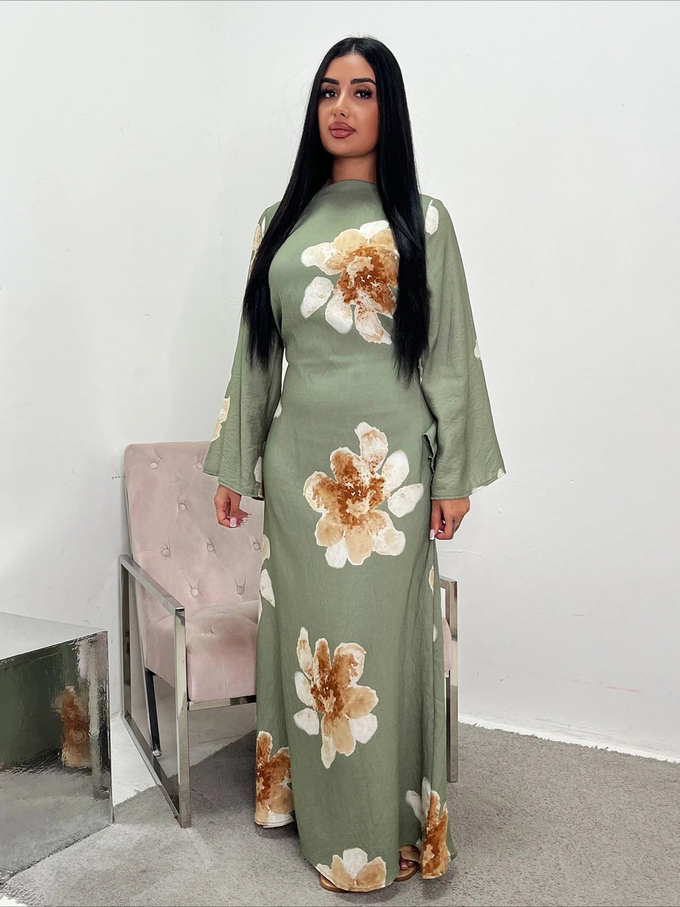 Abaya Jalabiya Imprimée Soirée – présentation du modèle, vue 5