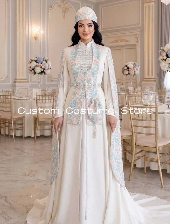 Caftan Mariage Blanc Deux Pièces Brodé – vue 3